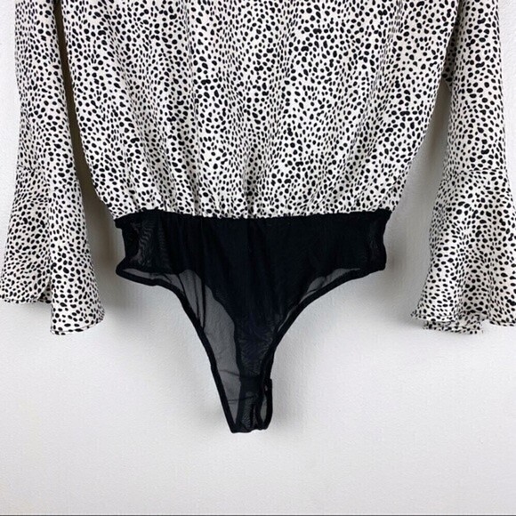 Lulu's Always Lovely Ivory and Black Print Long Sleeve Bodysuit Size S - Picture 9 of 13